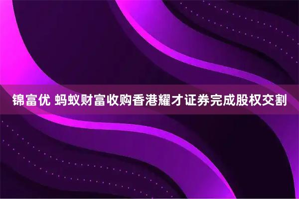 锦富优 蚂蚁财富收购香港耀才证券完成股权交割