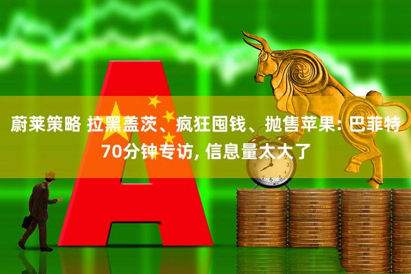 蔚莱策略 拉黑盖茨、疯狂囤钱、抛售苹果: 巴菲特70分钟专访, 信息量太大了